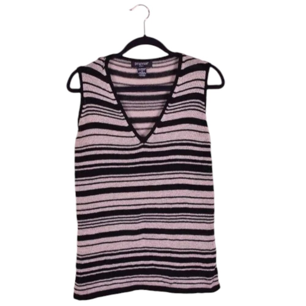 Paraphrase Women's Black & Cream Striped V-neck Tank Top Academia Summer - 1X